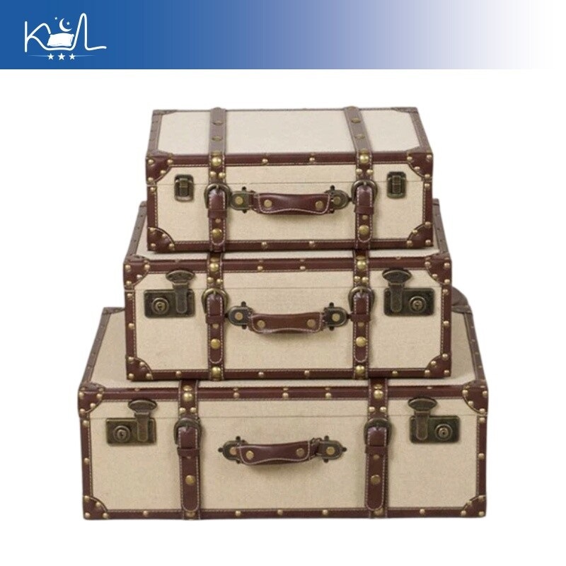 Retro Vintage Trunk Suitcase - Vintage linnen opbergkist, grote capaciteit, verweerde